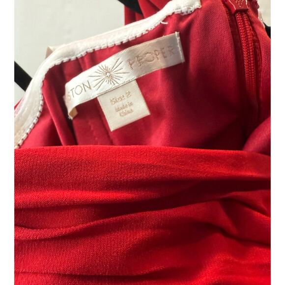 Boston Proper Women's Red Fringe Neck Scarf Tie Sleeveless Dress Size 2 - Picture 3 of 7